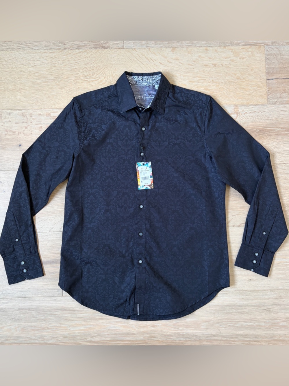 Robert Graham Bayview Black Jacquard Paisley Flip Cuff Shirt Mens S NWT $188